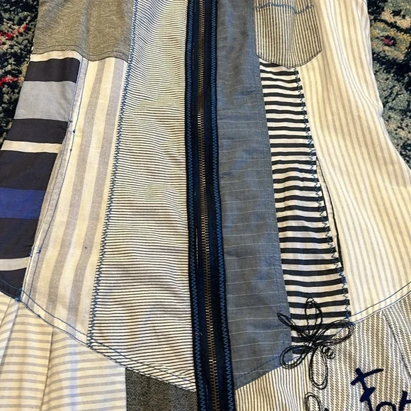 Desigual Patchwork Denim Zipper Dress Blue White EU 40 Large B16 - Picture 4 of 10